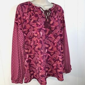 NWT Cabana Life Top Size M Greenwich Tassel Blouse Print UPF 50 Travel Resort‎